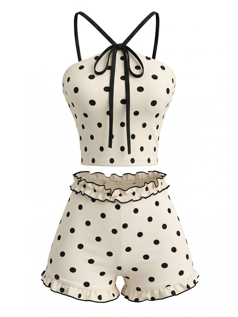 Light Yellow 1980s Polka Dot Bikini Set, vintage swimsuit, pin-up swimwear - perfect for women who love vintage and retro fashion