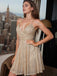 She slips into this Beige 1980s Sequined Deep V-Neck Skater Dress and suddenly it's a 1980s daydream