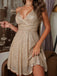 Beige 1980s Sequined Deep V-Neck Skater Dress — the kind of 1980s dress that makes strangers smile
