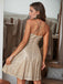 She slips into this Beige 1980s Sequined Deep V-Neck Skater Dress and suddenly it's a 1980s daydream