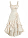 Beige 1980s Solid Ruffled Hem Suspender Dress: beautiful vintage dress, retro fashion, elegant style with timeless appeal