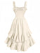 Beige 1980s Solid Ruffled Hem Suspender Dress | vintage dress, retro fashion, elegant style - perfect for retro fashion enthusiasts