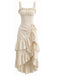 Beige 1980s Solid Ruffled Hem Suspender Dress, vintage dress, retro fashion - perfect for women who love vintage and retro fashion