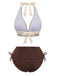 Beige Brown 1950s Halter High-Waist Ribbed Bikini Set, vintage swimsuit, pin-up swimwear - perfect for women who love vintage and retro fashion