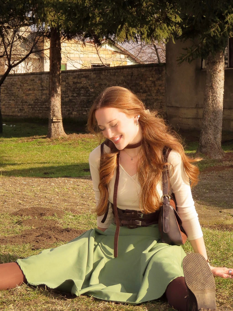 Beige & Green 1950s Knit Off-Shoulder Pleated Dress - vintage dress, retro fashion, rockabilly