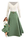 Beige & Green 1950s Knit Off-Shoulder Pleated Dress - vintage dress, retro fashion, rockabilly