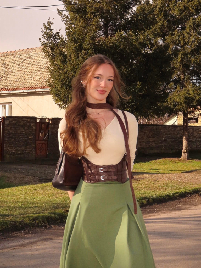 Beige & Green 1950s Knit Off-Shoulder Pleated Dress - vintage dress, retro fashion, rockabilly
