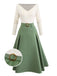 Beige & Green 1950s Knit Off-Shoulder Pleated Dress - vintage dress, retro fashion, rockabilly
