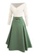 Beige & Green 1950s Knit Off-Shoulder Pleated Dress - vintage dress, retro fashion, rockabilly
