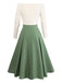 Beige & Green 1950s Knit Off-Shoulder Pleated Dress - vintage dress, retro fashion, rockabilly