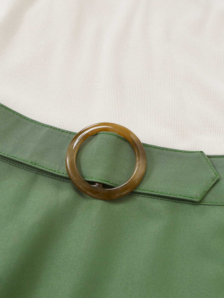 Beige & Green 1950s Knit Off-Shoulder Pleated Dress - vintage dress, retro fashion, rockabilly