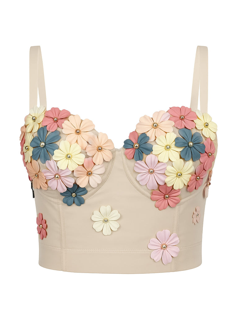 Beige 1950s 3D Floral Boned Corset - vintage fashion, retro style