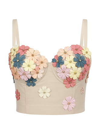 Beige 1950s 3D Floral Boned Corset - vintage fashion, retro style