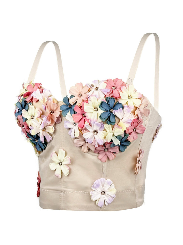 Beige 1950s 3D Floral Boned Corset - vintage fashion, retro style