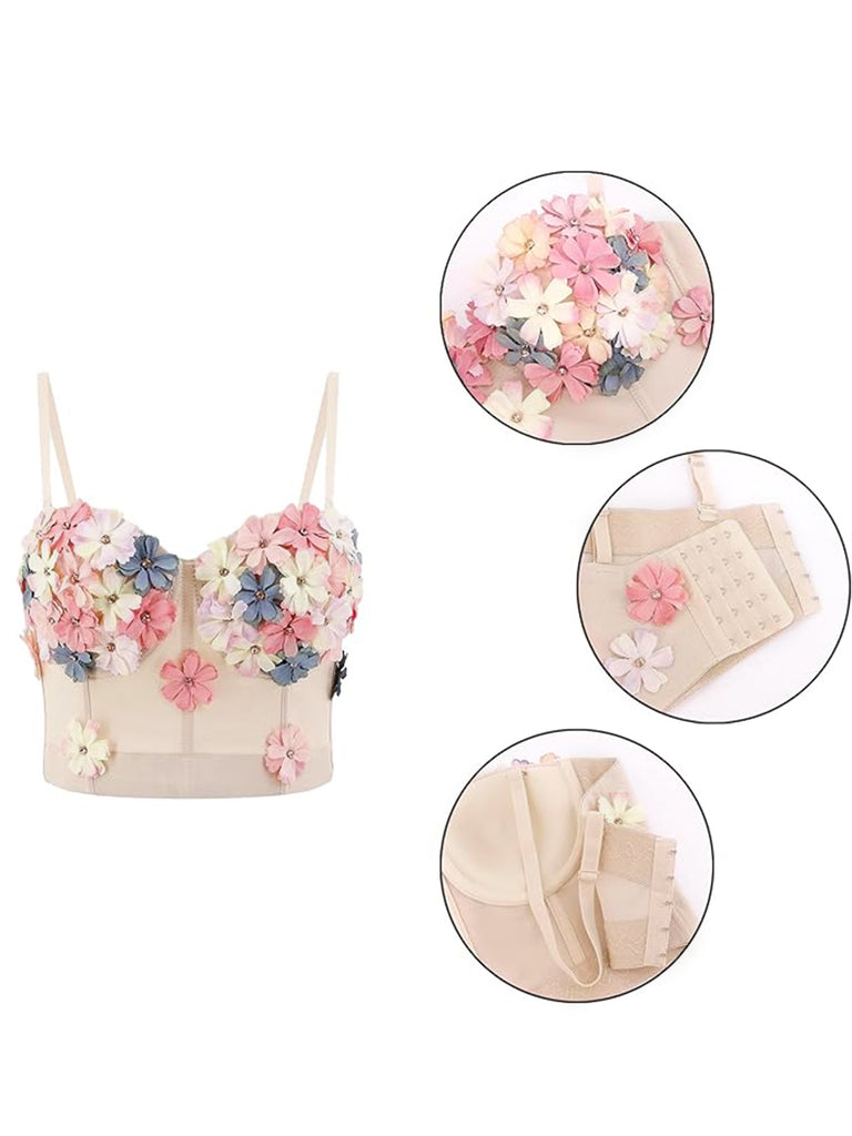 Beige 1950s 3D Floral Boned Corset - vintage fashion, retro style