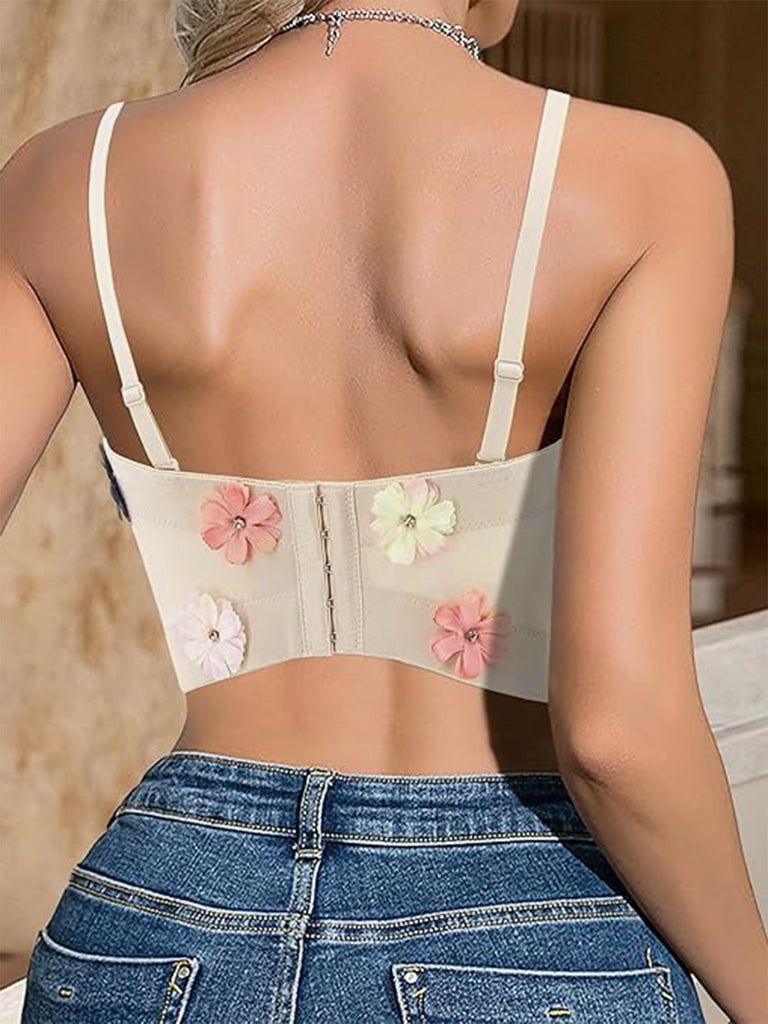 Beige 1950s 3D Floral Boned Corset - vintage fashion, retro style