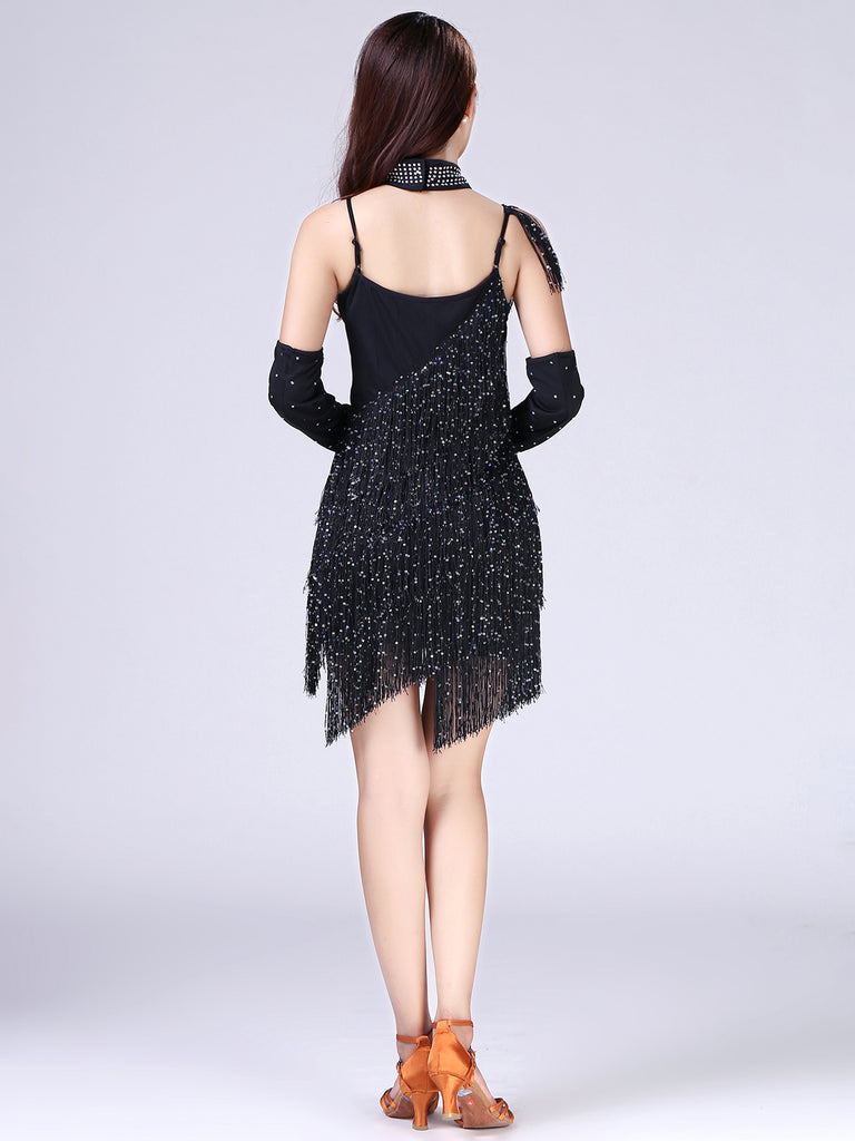 Black 1920s Beading Fringed Hem Dress With Sleeves — the kind of 1920s dress that makes strangers smile