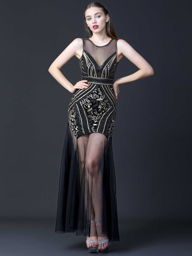 She slips into this Black 1920s Round Neck Sheer Beading Dress and suddenly it's a 1920s daydream