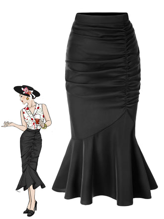 She sways in this Black 1930s Asymmetric Pleated Fishtail Skirt and it's pure 1930s magic