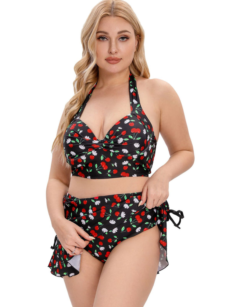 Black 1930s Cherry Halter Swimsuit — because 1930s glamour never goes out of style