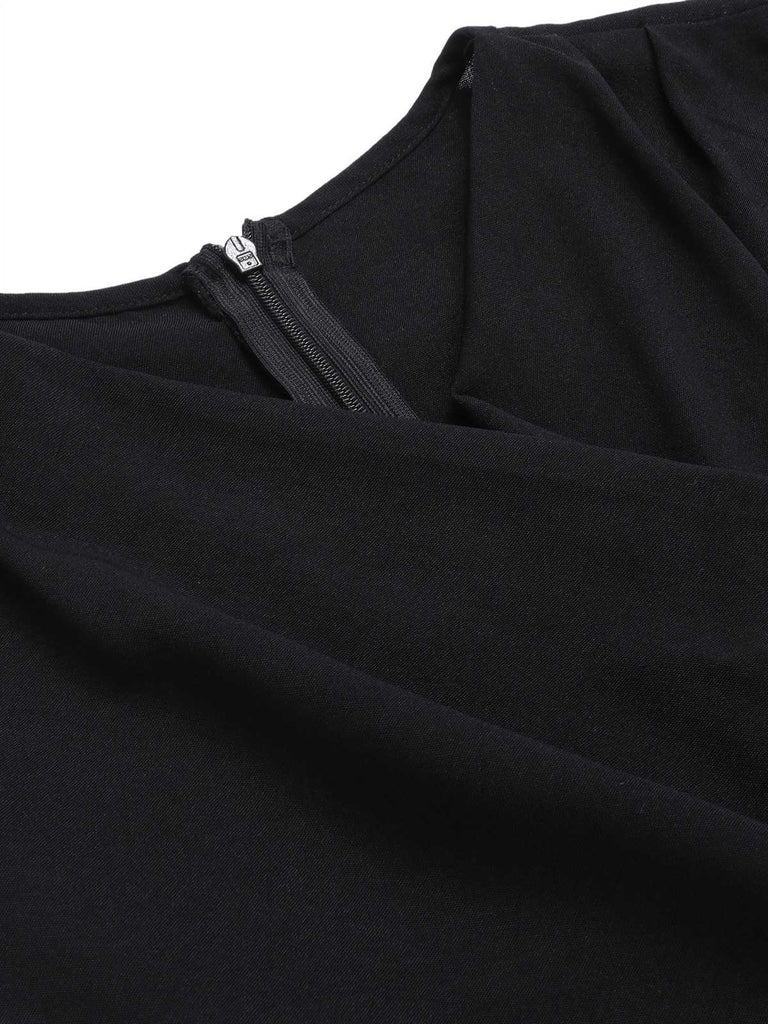 Black 1930s Cowl Neck Solid Jumpsuit with Belt, vintage romper, retro jumpsuit - perfect for women who love vintage and retro fashion
