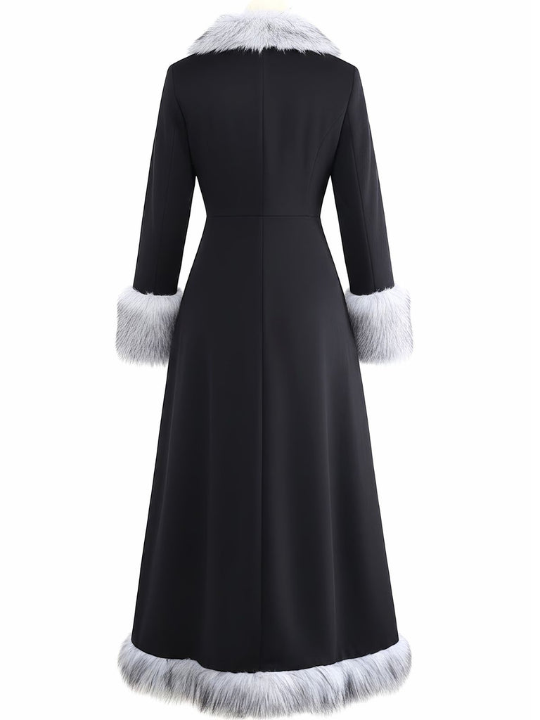 Black 1930s Faux Fur Trim Maxi Coat - vintage fashion, retro style, classic black