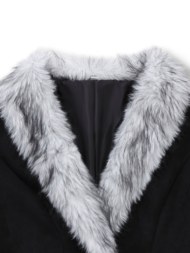 Black 1930s Faux Fur Trim Maxi Coat - vintage fashion, retro style, classic black