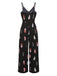 Black 1930s Feather Print Spaghetti Strap Jumpsuit, vintage romper, retro jumpsuit - perfect for women who love vintage and retro fashion