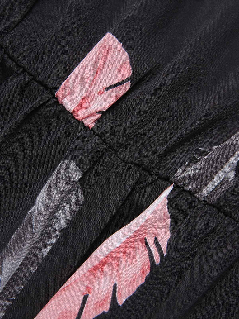 Black 1930s Feather Print Spaghetti Strap Jumpsuit, vintage romper, retro jumpsuit - perfect for women who love vintage and retro fashion