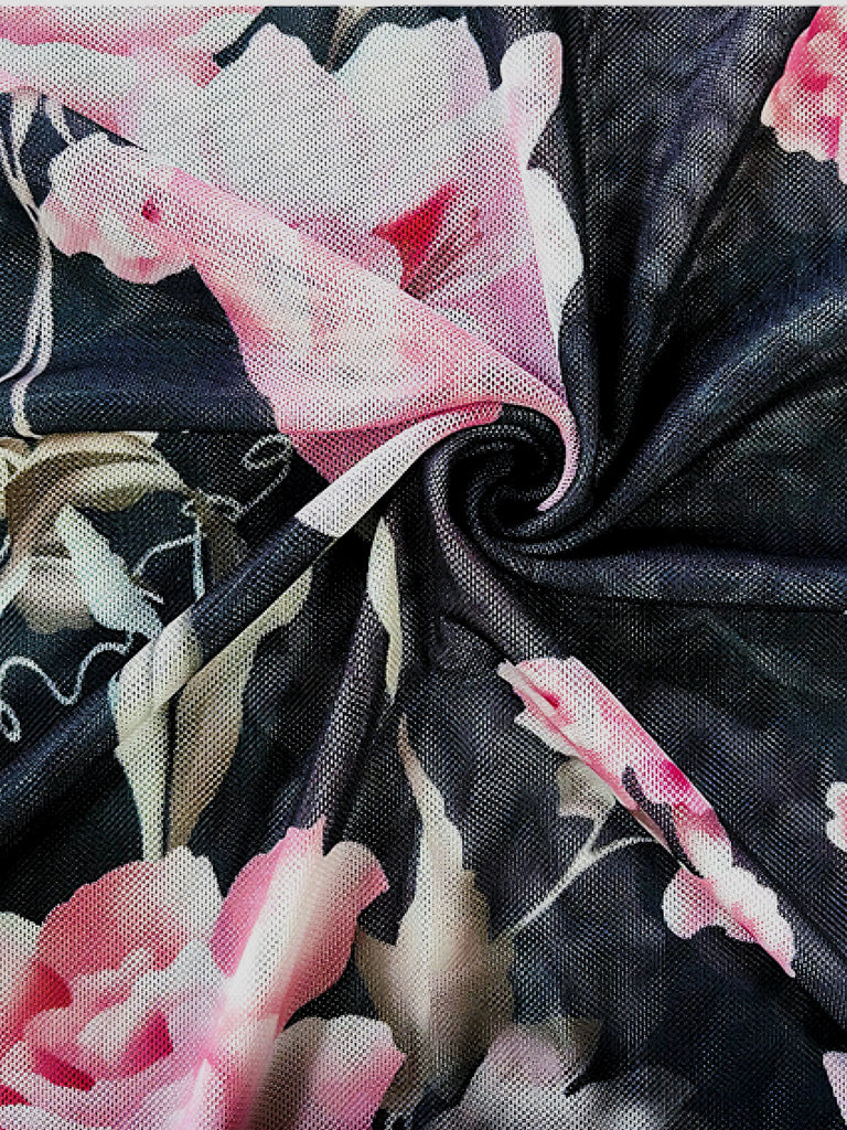 Black 1930s Floral Ruffled V-Neck Pajama Set - vintage fashion, retro style, classic black
