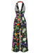 Black 1930s Floral V-Neck Halter Jumpsuit - vintage jumpsuit, retro fashion, classic black