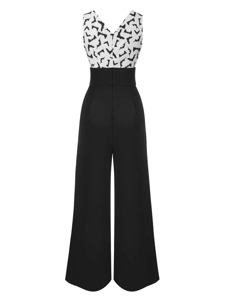Black 1930s Halloween Bat Patchwork Jumpsuit: timeless style reimagined