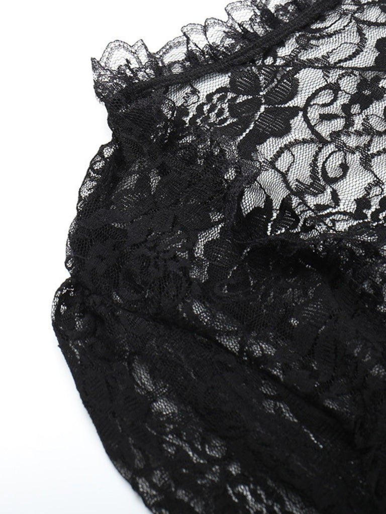 Black 1930s Halloween Lace Flare Sleeve Top - vintage fashion, retro style, classic black