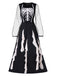 Black 1930s Halloween Skeleton Ruffles Dress With Veil, vintage dress, retro fashion - perfect for women who love vintage and retro fashion