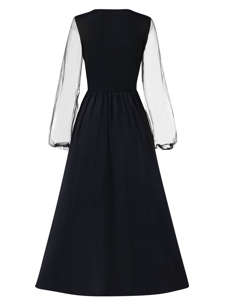 Black 1930s Halloween Skeleton Ruffles Dress With Veil, vintage dress, retro fashion - perfect for women who love vintage and retro fashion