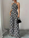 Black 1930s Halter Abstract Print Belted Jumpsuit 4