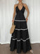 Black 1930s Halter Backless Colorblock Maxi Dress: beautiful vintage dress, retro fashion, elegant style with timeless appeal