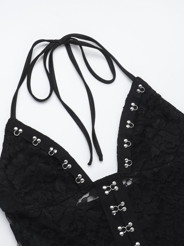 Black 1930s Halter Lace Bell-Bottom Jumpsuit: timeless 1930s elegance she makes her own
