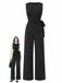 Black 1930s Knit Pinstripe Asymmetric Top & Wide Leg Pants, vintage top, retro blouse - vintage inspired fashion