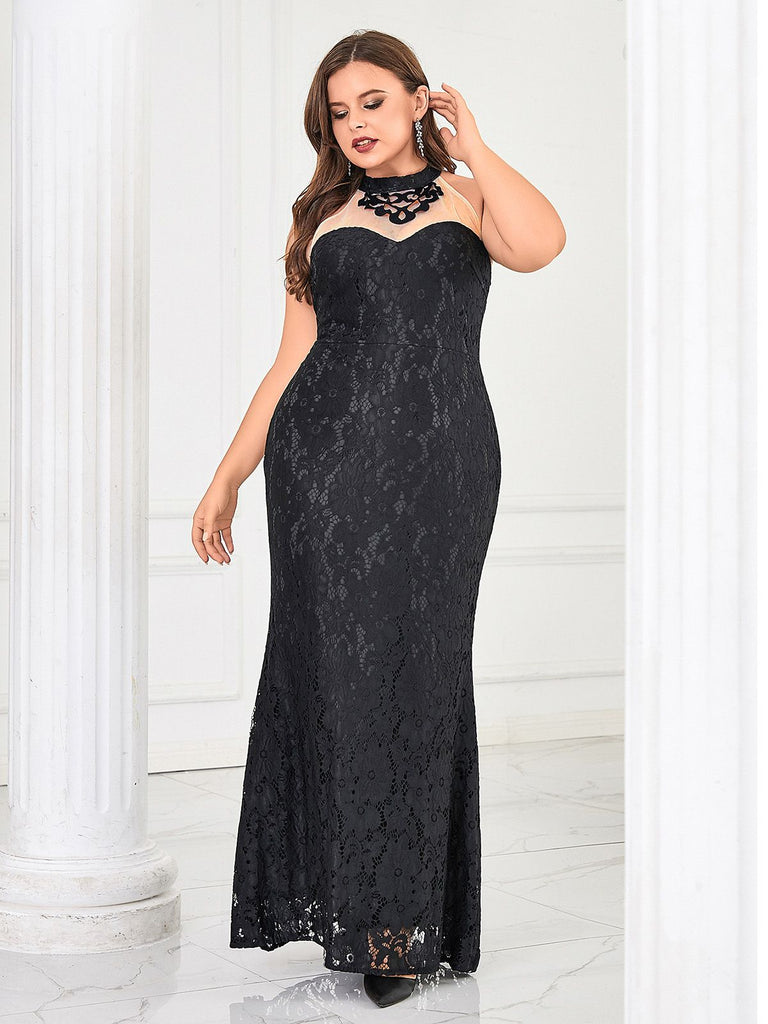 Black 1930s Lace Patchwork Fishtail Evening Dress - vintage dress, retro fashion, classic black