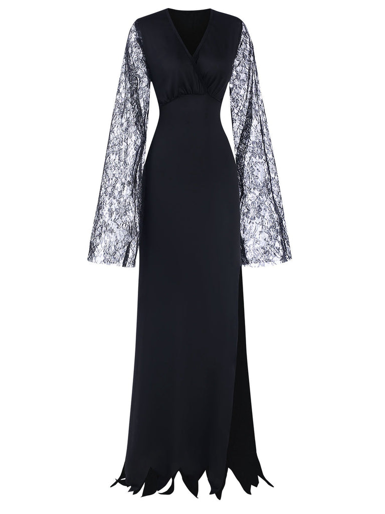 Black 1930s Lace Sleeve Floor Length Dress, vintage dress, retro fashion, lace detail - perfect for women who love vintage and retro fashion