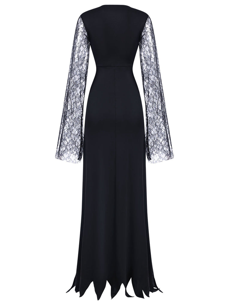 Black 1930s Lace Sleeve Floor Length Dress, vintage dress, retro fashion, lace detail - perfect for women who love vintage and retro fashion