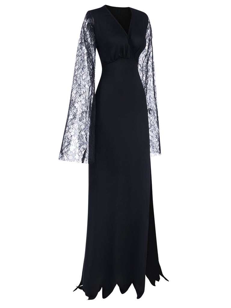 Black 1930s Lace Sleeve Floor Length Dress, vintage dress, retro fashion, lace detail - perfect for women who love vintage and retro fashion