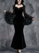 Black 1930s Lace Sleeve Velvet Fishtail Dress - vintage dress, retro fashion, classic black