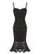 Black 1930s Lace Spaghetti Strap Mermaid Dress, vintage dress, retro fashion, lace detail - perfect for women who love vintage and retro fashion