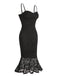 Black 1930s Lace Spaghetti Strap Mermaid Dress, vintage dress, retro fashion, lace detail - perfect for women who love vintage and retro fashion