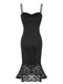 Black 1930s Lace Spaghetti Strap Mermaid Dress, vintage dress, retro fashion, lace detail - perfect for women who love vintage and retro fashion