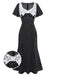Black 1930s Lace Trim Polka Dot Dress - vintage dress, retro fashion, classic black