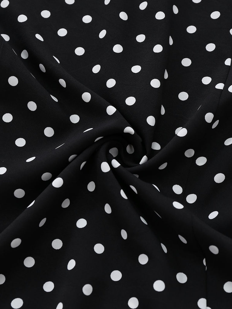 Black 1930s Lace Trim Polka Dot Dress - vintage dress, retro fashion, classic black