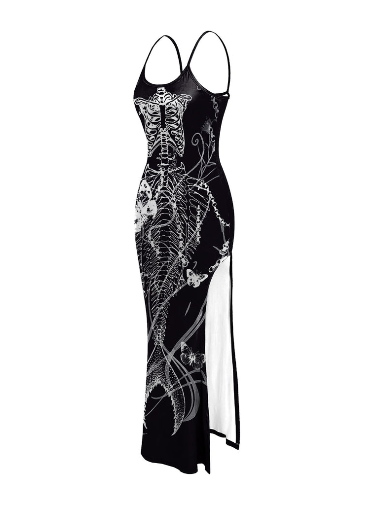 Black 1930s Mermaid Skeleton Spaghetti Straps Dress — a 1930s silhouette that turns sidewalks into runways